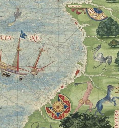 Guillaume Letestu, Cosmographie universelle, 1555. Service historique de la Défense, D.1.Z14, f39v . Disponible en ligne sur gallica.bnf.fr